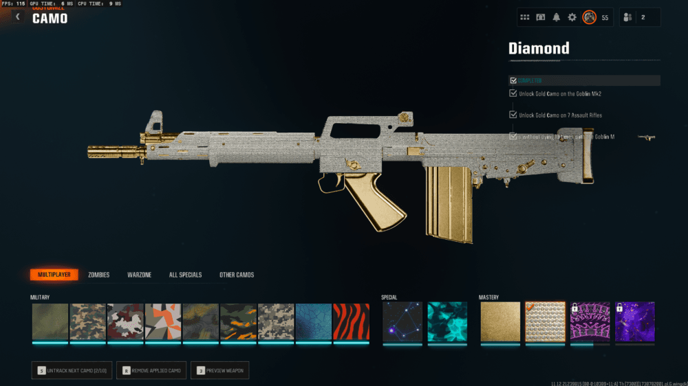 Black Ops 6 | 19 Diamond Camos + 6 Gold Camos Prestige 1 | 50 Wins Done | Handmade | Full access - Image 11