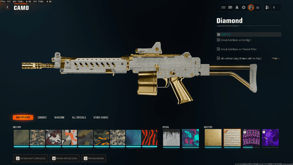 Black Ops 6 | 19 Diamond Camos + 6 Gold Camos Prestige 1 | 50 Wins Done | Handmade | Full access - Image 13