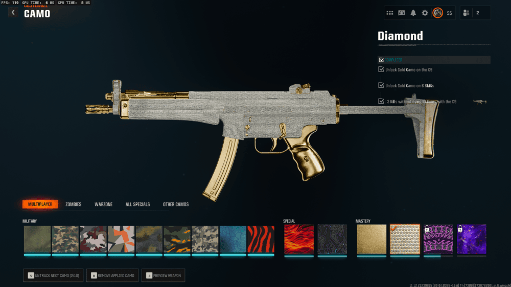 Black Ops 6 | 19 Diamond Camos + 6 Gold Camos Prestige 1 | 50 Wins Done | Handmade | Full access - Image 15