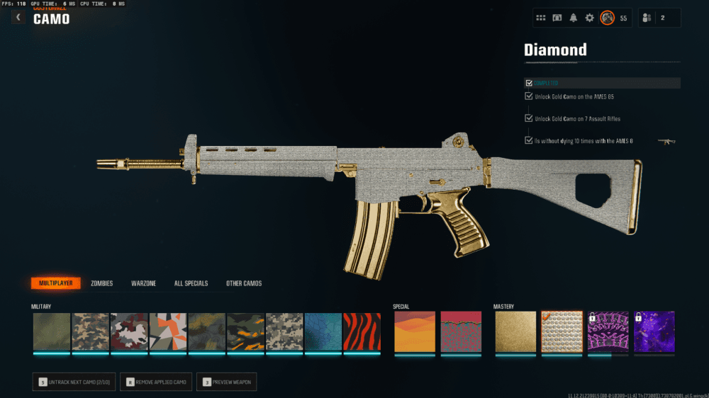 Black Ops 6 | 19 Diamond Camos + 6 Gold Camos Prestige 1 | 50 Wins Done | Handmade | Full access - Image 5