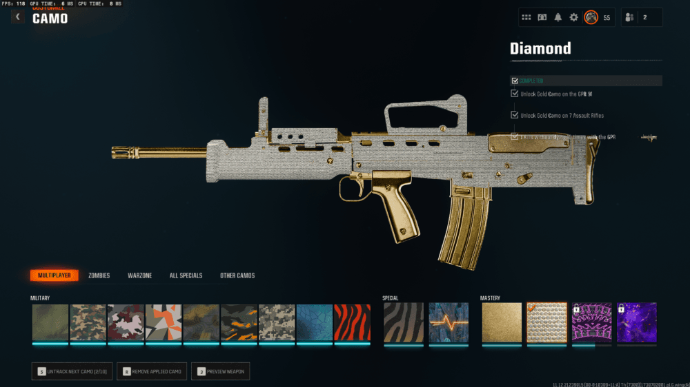 Black Ops 6 | 19 Diamond Camos + 6 Gold Camos Prestige 1 | 50 Wins Done | Handmade | Full access - Image 7